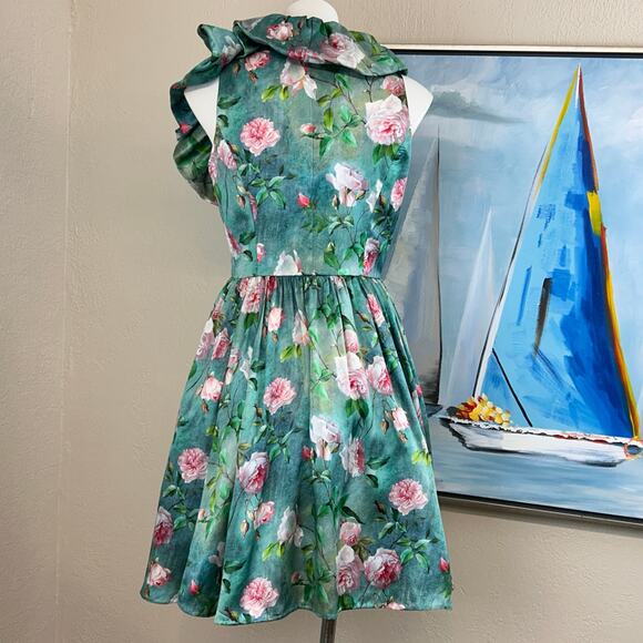 Carnet Como Dress Floral fit and flare. Ruffle collar. Fabric Made in Italy - Picture 4 of 6